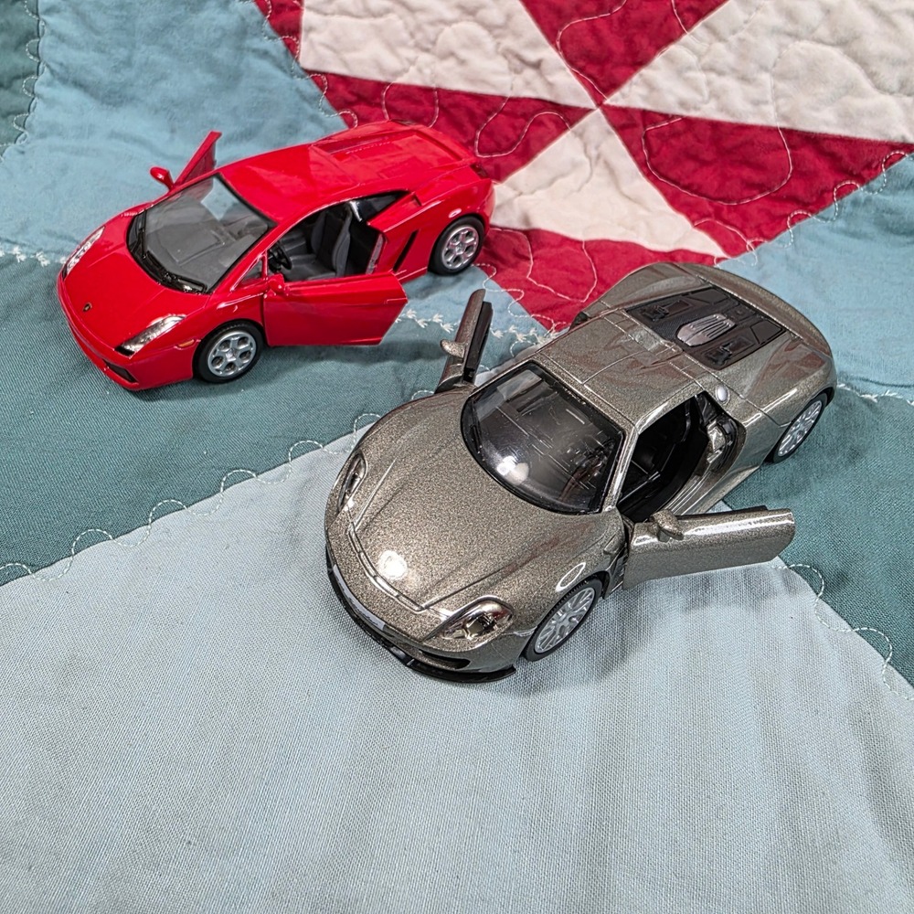 Kinsmart Pull Back Racer Toy Cars Kids 5in Red Grey Lamborghini Porsche Diecast